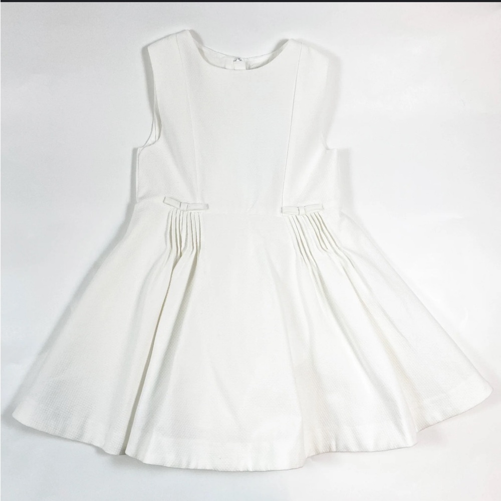 Jacadi Elegant White Pique Pleated Sleeveless Formal Kids Dress